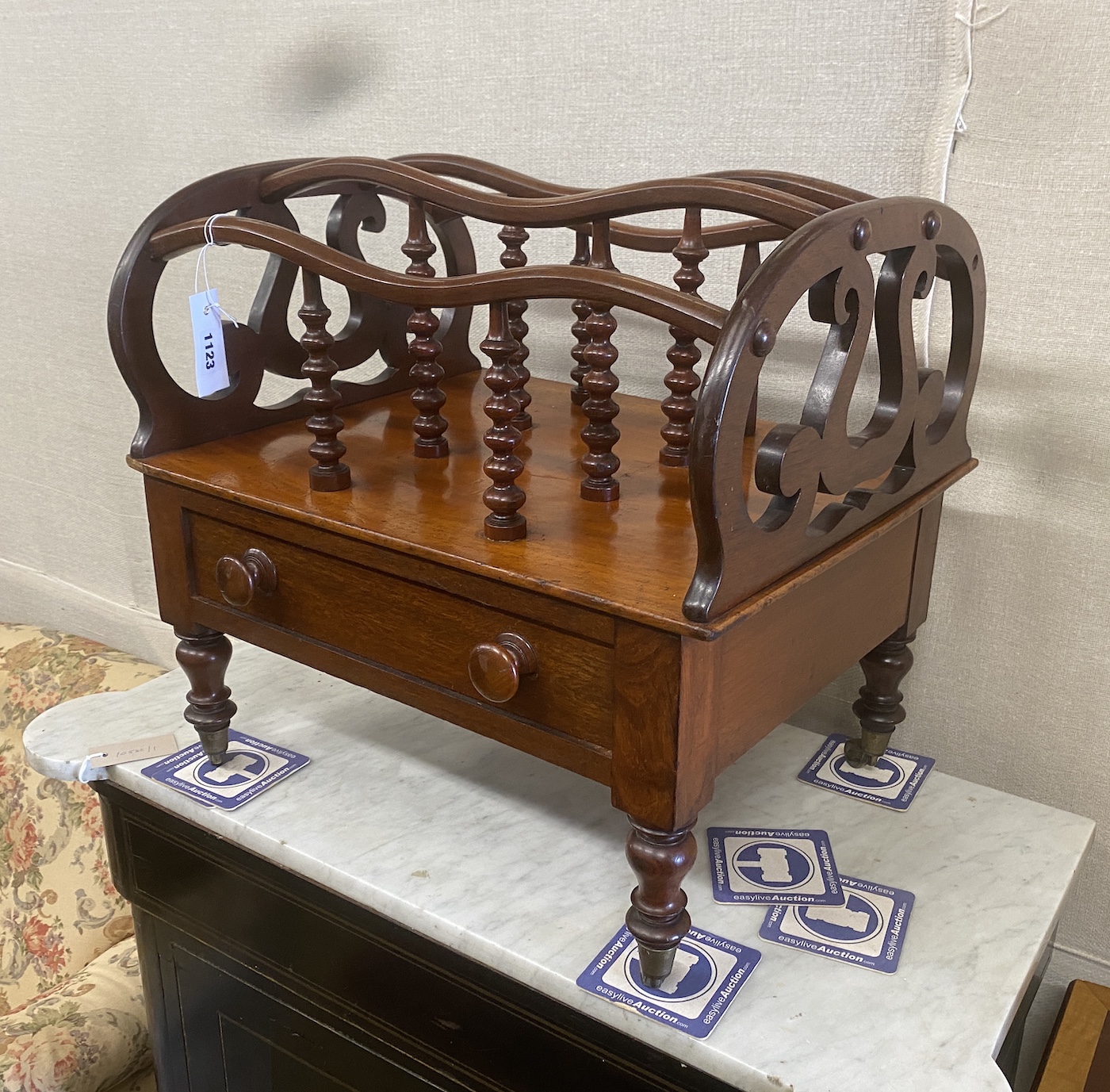 A Victorian mahogany three division Canterbury, width 52cm, depth 40cm, height 48cm